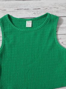 SHEIN 少女 2入組 休閒針織背心上衣與裙子，純色