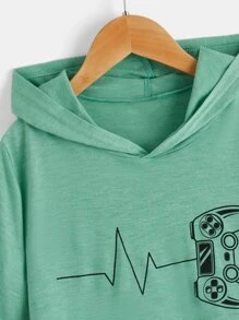 SHEIN Tops con trai Đồ họa Giải trí - Màu xanh Bạc hà - Xem 3