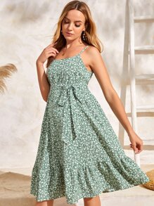 SHEIN 孕婦碎花荷葉邊腰帶吊帶洋裝