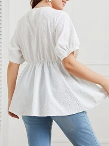Mulvari Plus Puff Sleeve Peplum Blouse - White - View 2