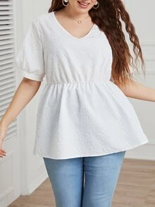 Mulvari Plus Puff Sleeve Peplum Blouse - White - View 4