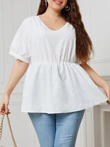 Mulvari Plus Puff Sleeve Peplum Blouse - White - View 6