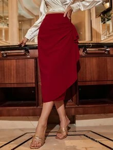 Modelyn Falda de lunares fruncido con abertura trasera