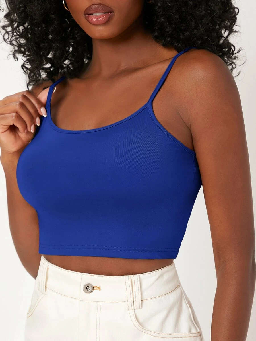 SHEIN BASICS 素色吊帶短上衣 - 寶藍色 - 查看 1