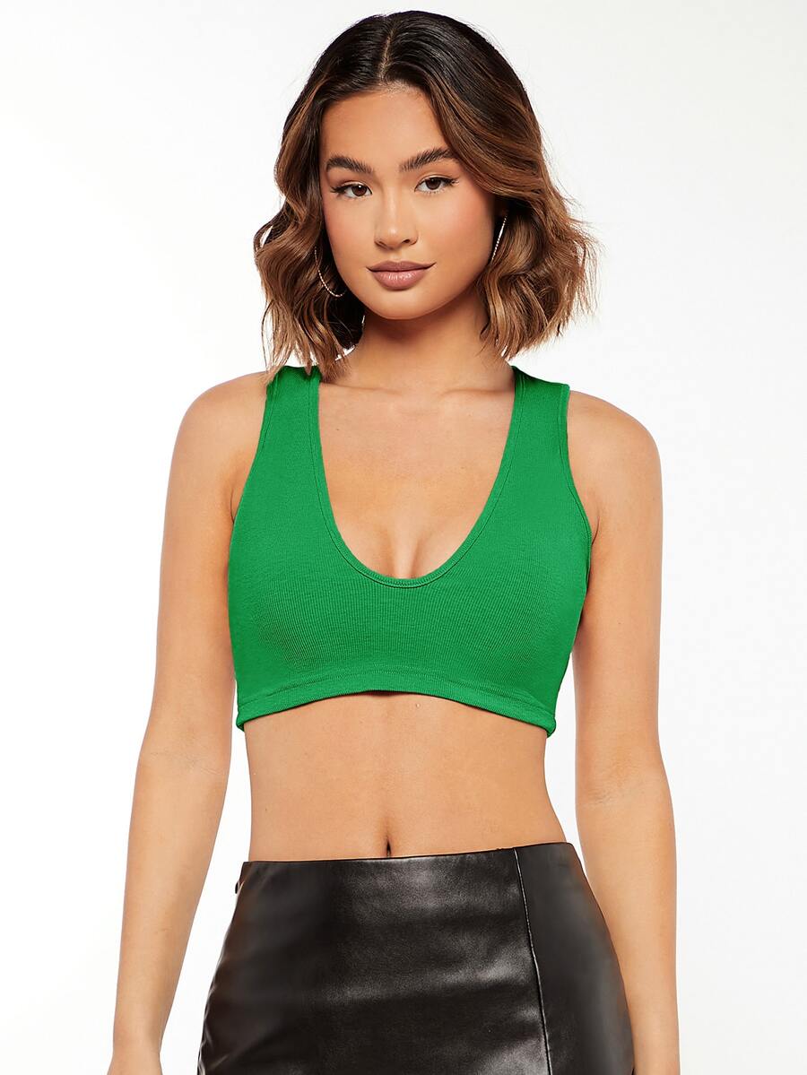 SHEIN BASICS 大圓領短款背心 - 綠色 - 查看 1