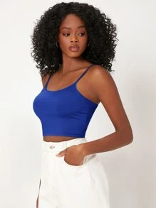 SHEIN BASICS 素色吊帶短上衣 - 寶藍色 - 查看 4