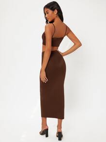 SHEIN BASICS Solid Pencil Skirt - Coffee Brown - View 6