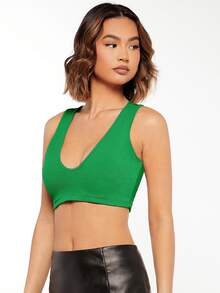 SHEIN BASICS 大圓領短款背心 - 綠色 - 查看 5