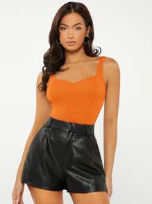 SHEIN BASICS Áo hai dây Xù màu trơn Giải trí - trái cam - Xem 1