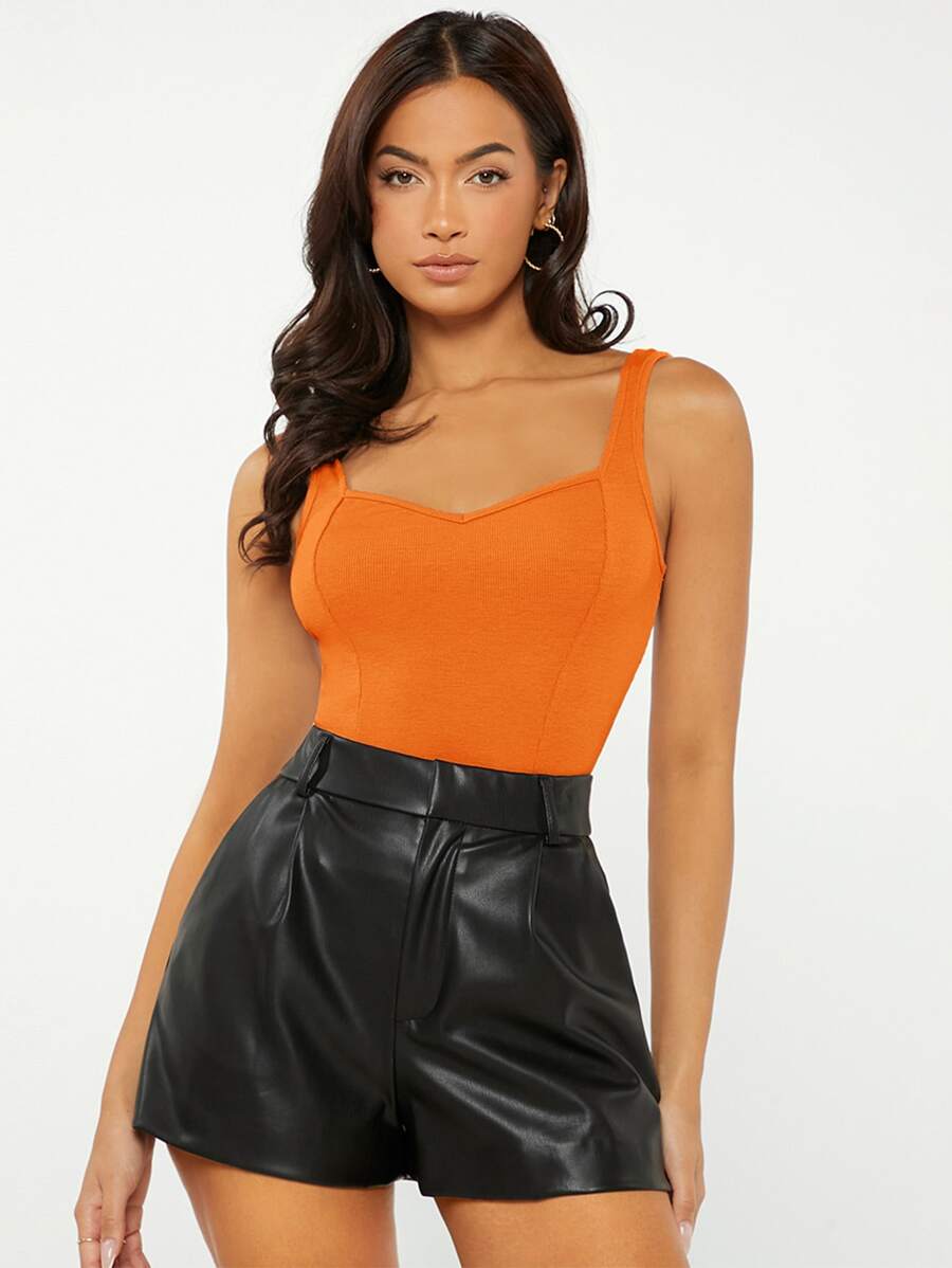 SHEIN BASICS Áo hai dây Xù màu trơn Giải trí - trái cam - Xem 1