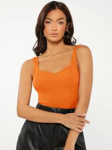 SHEIN BASICS Áo hai dây Xù màu trơn Giải trí - trái cam - Xem 4