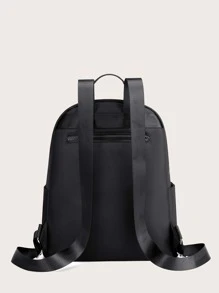 防水,便攜輕便極簡金屬裝飾後背包適用於青少年女孩女士大學學生,白領工人完美適用於學校,大學,工作,商業,通勤,返校 - 黑色 - 查看 3