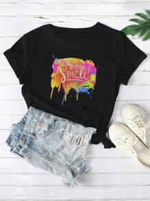 SHEIN Unity Paint Drip And Slogan Graphic Tee - Black - View 1