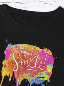 SHEIN Unity Paint Drip And Slogan Graphic Tee - Black - View 5