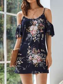 SHEIN Clasi Đầm Hoa Boho - Màu xanh hải quân - Xem 1