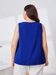 SHEIN LUNE Top unicolor escote V - azul real - Ver 2