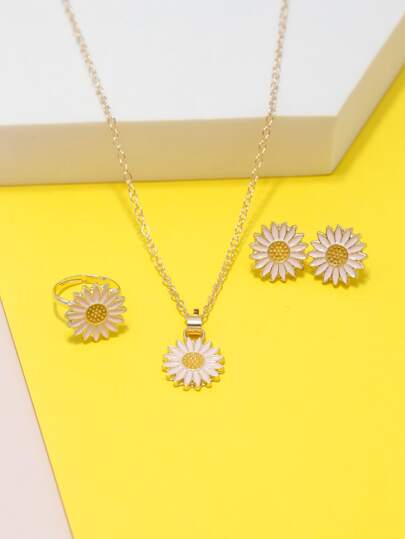 4pcs Girls Flower Decor Jewelry Set