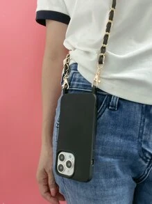 Ốp điện thoại màu trơn kèm dây đeo, thích hợp làm quà tặng cho bạn bè, người thân và bạn gái. - màu đen - Xem 3