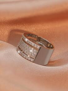 方晶鋯石裝飾戒指 - 銀色 - 查看 3