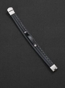 Vòng tay nam PU nhiều lớp thời trang và phổ biến để làm quà tặng trang sức và cho vẻ ngoài sành điệu - màu đen - Xem 2