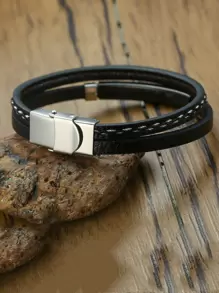 Fashionable and Popular Men Braid Detail Bracelet Stainless Steel for Jewelry Gift and for a Stylish Look - Black - View 2