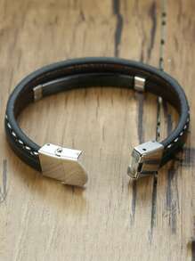 Fashionable and Popular Men Braid Detail Bracelet Stainless Steel for Jewelry Gift and for a Stylish Look - Black - View 3