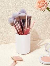 SHEIN Makeup Brush Holder Organizer, 1pc White Makeup Organizer Cosmetic Storage Organizer, Pen Pencil Cup Holder, Toothbrush Holder, Desk Organizer, For Dresser, Bathroom, Vanity & Countertop