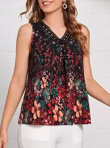 EMERY ROSE Floral Print Guipure Lace Panel Blouse - Multicolor - View 1