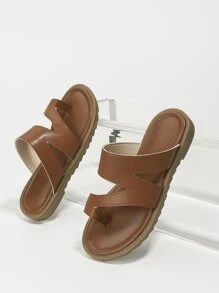 Girls Minimalist Thong Slippers - Brown - View 1