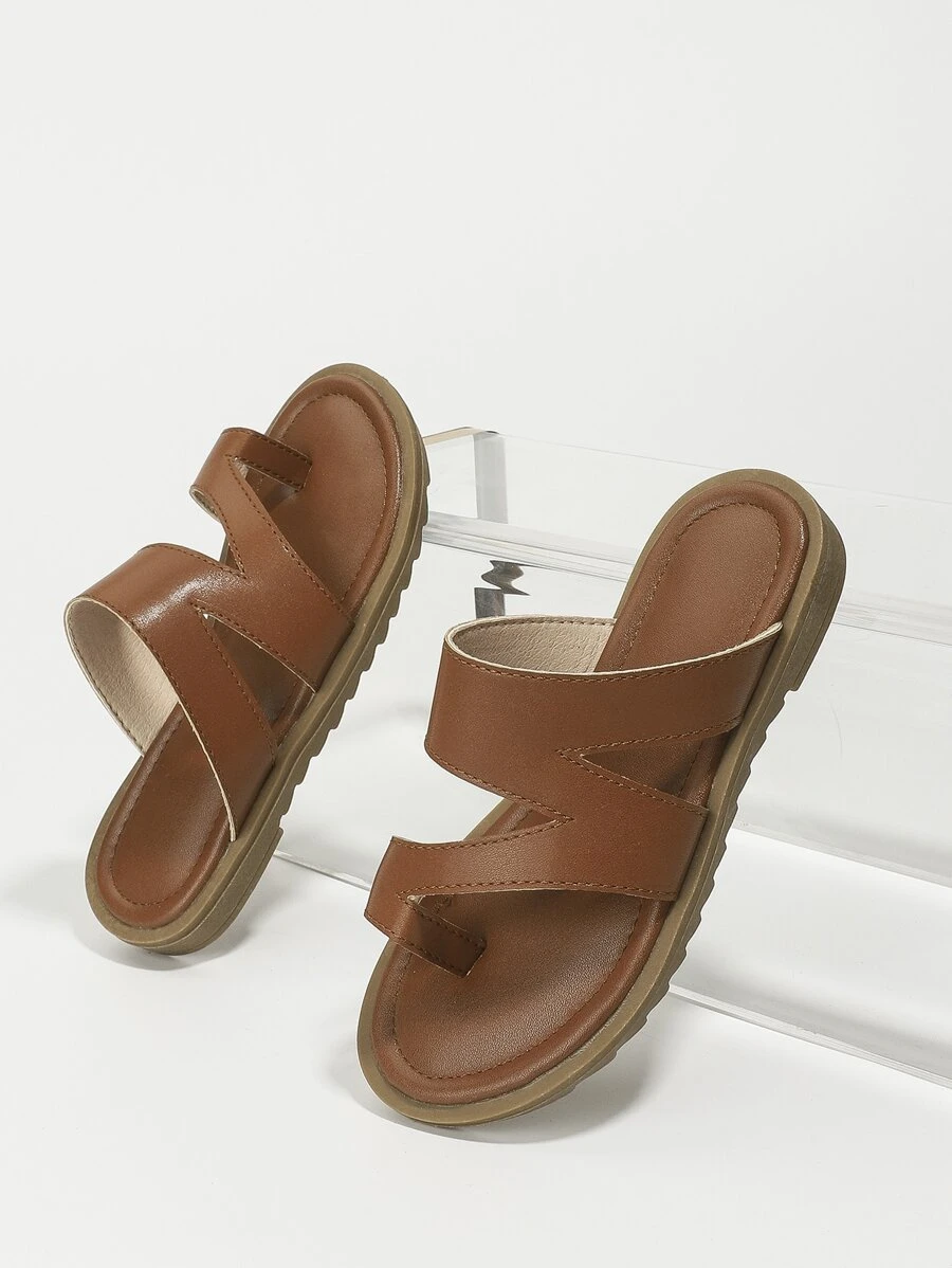 Girls Minimalist Thong Slippers - Brown - View 1