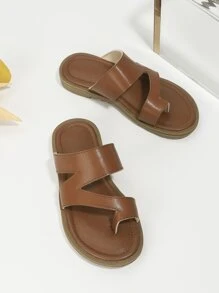 Girls Minimalist Thong Slippers - Brown - View 2