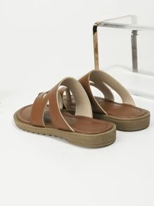Girls Minimalist Thong Slippers - Brown - View 3