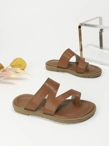 Girls Minimalist Thong Slippers - Brown - View 4