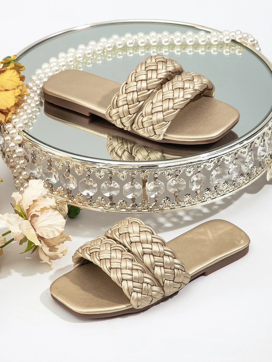 Girls Metallic Braided Detail Slippers - Gold - View 1