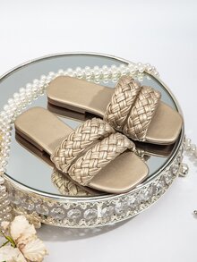 Girls Metallic Braided Detail Slippers - Gold - View 5