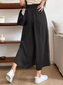 DAZY Quần ống rộng màu trơn phong cách công sở thường ngày dành cho nữ mùa thu - màu đen - Xem 2