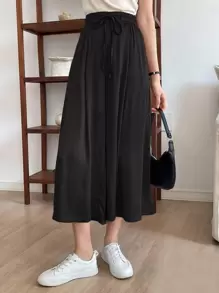 DAZY Quần ống rộng màu trơn phong cách công sở thường ngày dành cho nữ mùa thu - màu đen - Xem 5