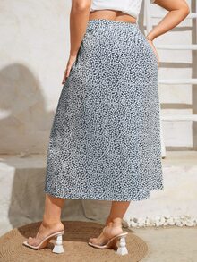 SHEIN VCAY Plus Ditsy Floral Slit Skirt - Multicolor - View 2