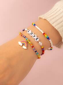 3 cái Màu sắc ngẫu nhiên Cầu vồng Quyến rũ Thư Chi tiết Vòng tay cườm - Nhiều màu - Xem 2