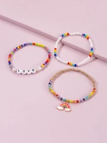 3 cái Màu sắc ngẫu nhiên Cầu vồng Quyến rũ Thư Chi tiết Vòng tay cườm - Nhiều màu - Xem 3