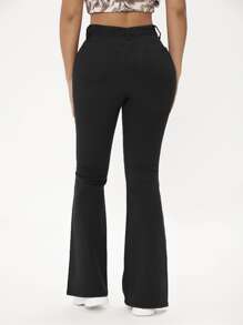 SHEIN PETITE Jeans de pierna amplia bajo con abertura - Negro - Ver 2