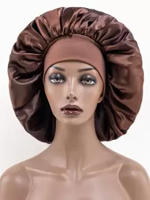 Awegeo Women's Oversized Brimmed Silky Satin Bonnet, Stretchy Soft Comfortable Sleep Cap For Hairstyling, Daily Home Use Hair Sleep Cap - Hot Pink - View 9