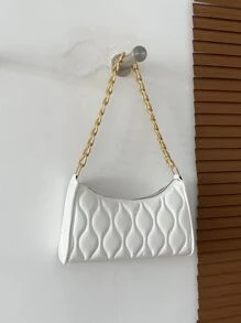 輕便商務休閒絎縫細部鏈條法棍包單肩包、斜背包、斜背包復古、簡約、經典皮革迷你包、小包女式、女士、情侶旅行、工作和辦公室、週末和假期適合青少年女孩女大學生,菜鳥白領適合辦公室, 大學, 工作, 商務, 通勤, 戶外, 旅行, 郊遊