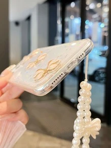 蝴蝶樹脂滴膠手機外殼帶珍珠手機掛繩 - 彩色 - 查看 3