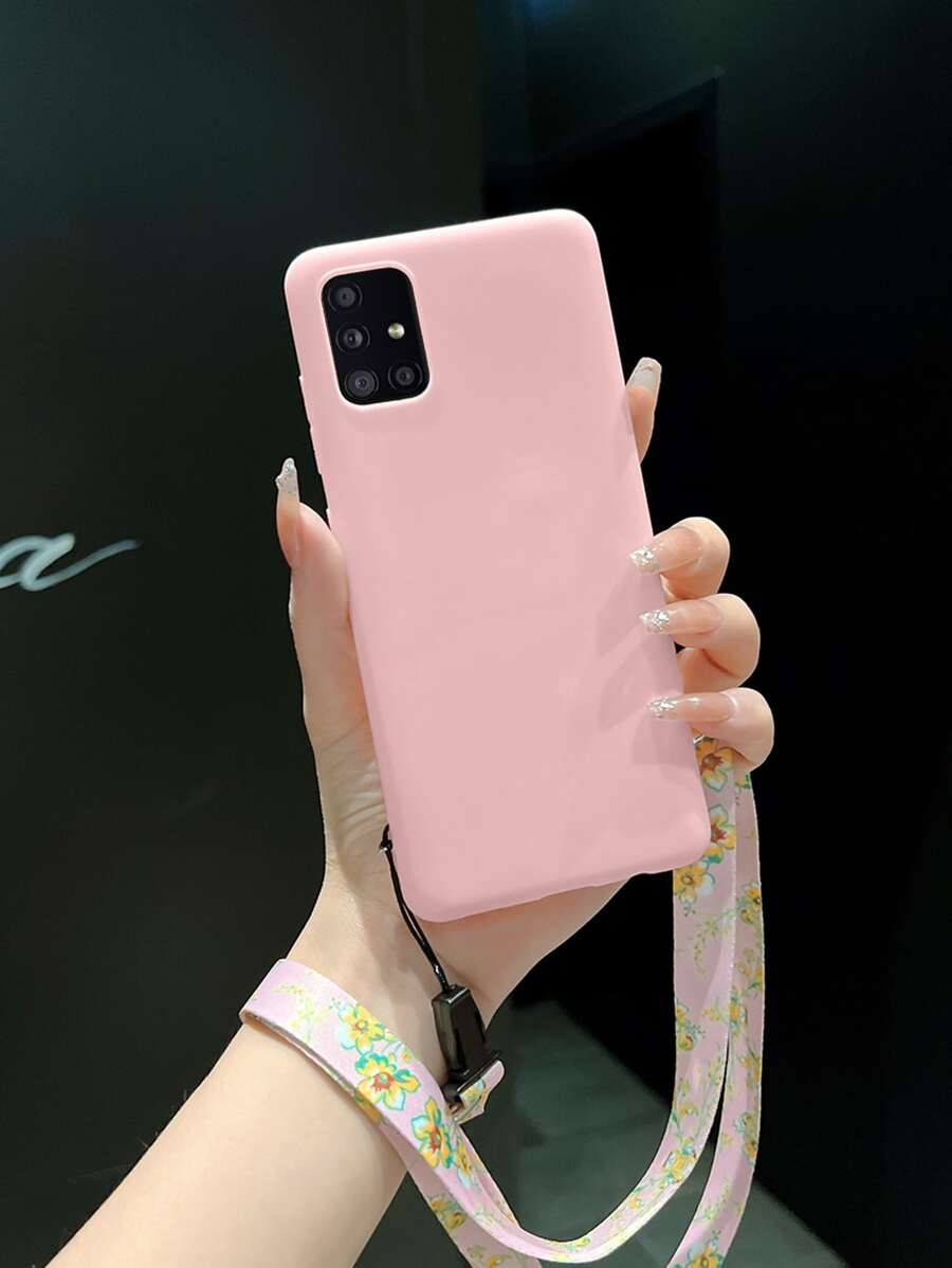 纯色手机壳，带花卉挂绳，国际版，非国内版 - 粉色 - 查看 1