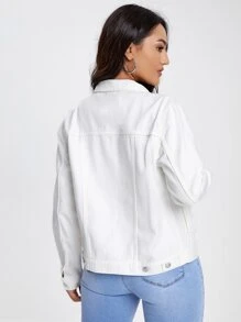 SHEIN EZwear Flap Pocket Denim Jacket - White - View 2