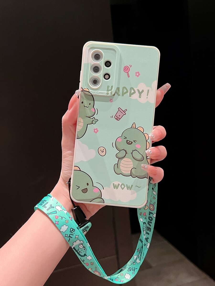 卡通恐龙图案手机壳，带挂绳，兼容 15 Pro Max 14 13 12 11，国际版，非国内版 - 彩色 - 查看 1