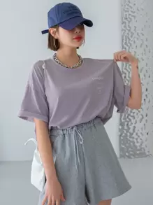 DAZY Slogan Graphic Drop Shoulder Tee - Lilac Purple - View 5