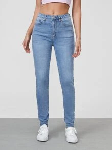 SHEIN Tall 斜口袋緊身牛仔褲 - 淺色水洗藍 - 查看 3