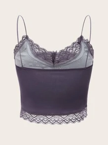 ROMWE Goth Top de tirantes con estampado de mariposa ribete con encaje - Morado - Ver 2